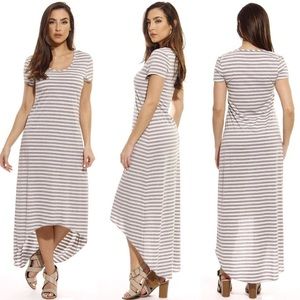 Striped High Low Short Sleeve Jersey Maxi Dress